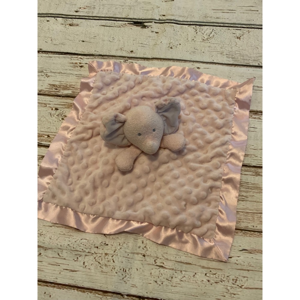 Movepai Pink Elephant Security Blanket Minky Dot Satin Trim Baby Lovey Plush Toy